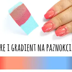 Piękne ombre nails w odcieniach koralu i różu, tworzone za pomocą gąbeczki.