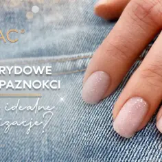 Dłonie z krótkimi paznokciami w delikatnym, koralowym odcieniu z brokatem. Idealne lakiery hybrydowe dla Ciebie.